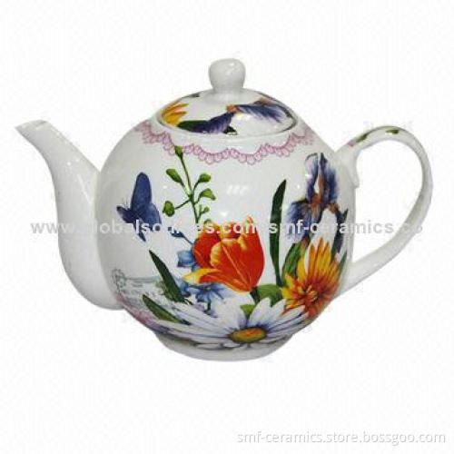 1000cc Teapot with Cut Decal Printing, AB Grade Porcelain, with Stainless Steel Sieve Lid